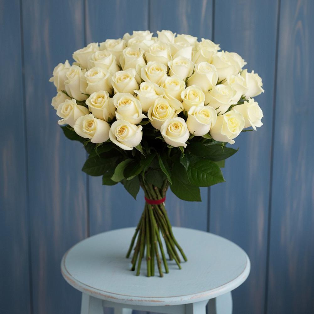 Букет 51 Белая роза Эдлесс Лав в Дальнегорске