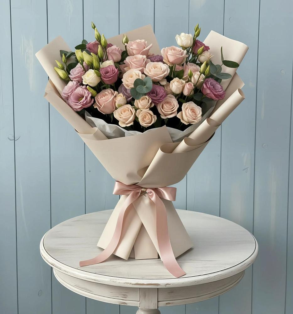 Букет цветов из: Розы и Лизиантусы в Дальнегорске