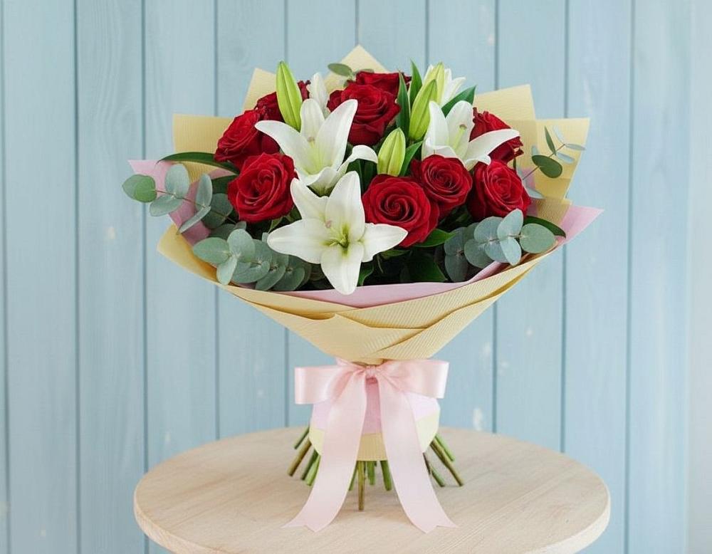 Букет цветов из: Лилии и Розы в Дальнегорске